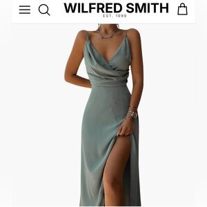 Elegant Solid Green Draped Split Thigh Plunging V Neckline Women’s Dress Large